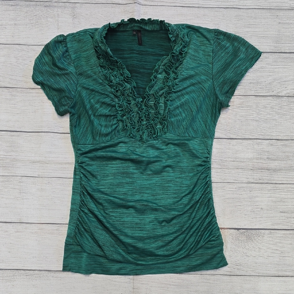 EUC Maurices Green Ruched Cap Sleeve Blouse